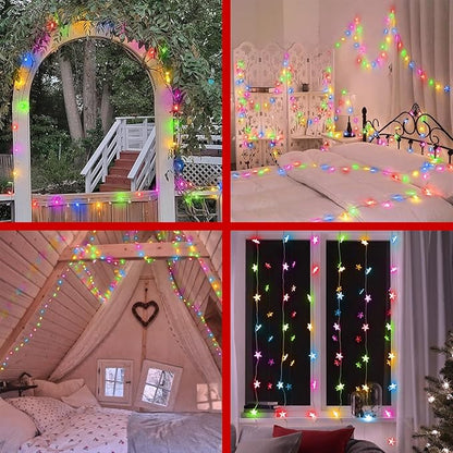 Star String Lights 120 LED 40FT, 8 Modes Plug in Star Fairy Lights with Timer & Memory, Indoor Outdoor Star Christmas Lights for Birthday Party Bedroom Wedding Home Classroom Decor Macaron Colors