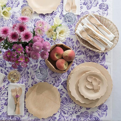 Bambu Pack of 8 - 11 Inch Disposable Bamboo Plates Fancy, Biodegradable Eco Friendly Products, Bamboo Disposable Plates for Events, Compostable Plates