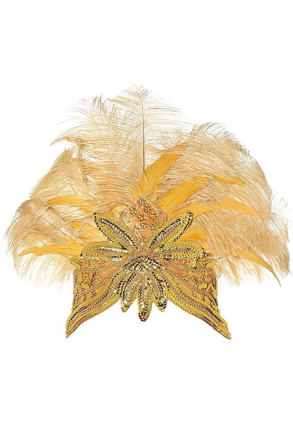 BABEYOND Carnival Feather Headpiece Showgirl Pageant Headband Women's 1920s Flapper Headband (Gold)