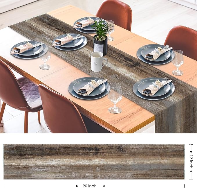 Emvency Farmhouse Table Runner, Abstract Grey and Dark Brown Art Painting for Kitchen Coffee Table Family Dinners Holiday Parties Wedding Events Decor(13x90 inch)