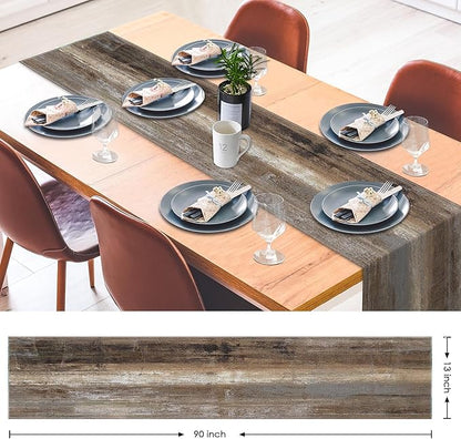 Emvency Farmhouse Table Runner, Abstract Grey and Dark Brown Art Painting for Kitchen Coffee Table Family Dinners Holiday Parties Wedding Events Decor(13x90 inch)