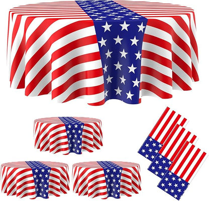 Oudain 3 Pcs Veteran Day Tablecloth 84 Inch Plastic American Flag Tablecloths Disposable 4th of July Table Cover for Veterans Memorial Independence Day Patriotic Party Supplies (Stripe)