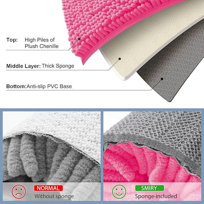 Smiry Luxury Chenille Bathroom Rugs 34x21, Extra Soft and Absorbent Shaggy Bath Mat, Machine Washable, Non-Slip Plush Carpet Runner for Tub, Shower, and Floor, Home Decor Accessories, Hot Pink