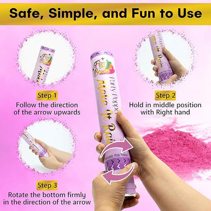2 Pack Gender Reveal Smoke Confetti Poppers - Biodegradable Pink Powder Poppers for Baby Gender Reveal | Creates Vibrant Cloud of Color | Perfect for Photography and Special Events