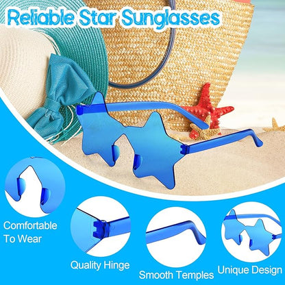 PLULON 15 Pairs Star Sunglasses Bulk Rimless Star Shape Sunglasses for Kids Star Glasses Bachelorette Party Sunglasses Star Party Favors for Women Kids Adult - Blue