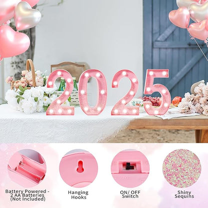 Pink LED Marquee Light Up Letters, Glitter Alphabet Letter Lights for Birthday Party Decorations, Battery Operated Letter Signs for Girls Room Table Decor, Pink letter O with Cool White Lights
