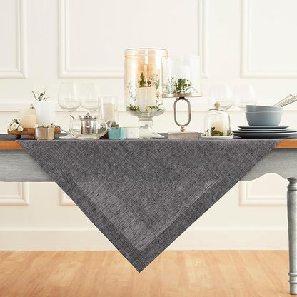 Solino Home Linen Cloth Tablecloth 52 x 52 Inch - 100% Pure Linen Chambray Black Square Tablecloth - Athena, Machine Washable Table Throw for Fall, Autumn, Winter, Holiday