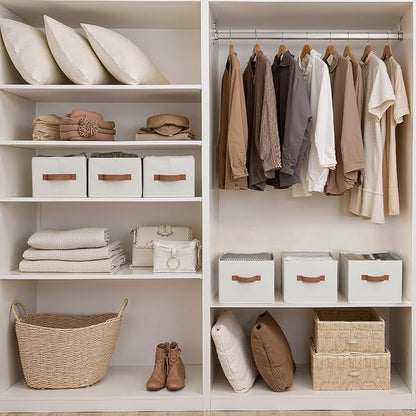StorageWorks Closet Organizer Storage Baskets, Storage Bins for Shelves, Fabric Organization and Storage, Foldable Closet Organizer for Clothes, Ivory White, 3-Pack, Small