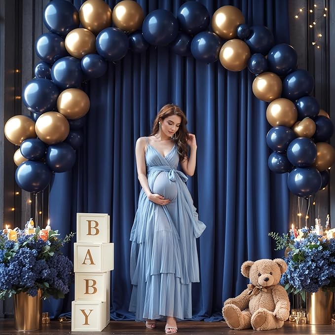 8 x 10ft Navy Blue Backdrop Curtains for Graduations, Dark Blue Photo Background Curtains No-Wrinkle Polyester Curtains for Parties Decorations Retirement Birthday Wedding Father's Day, 2 Panels