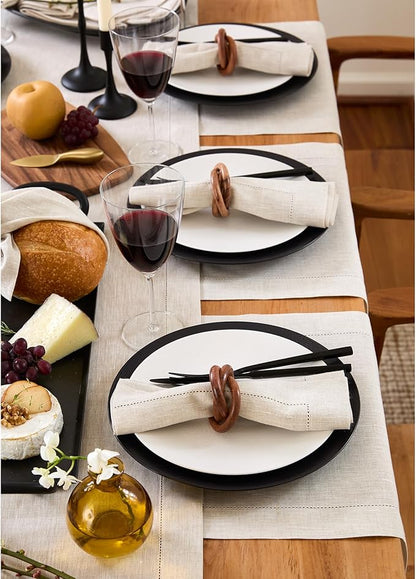 Solino Home Linen Placemats Set of 4 - Classic Hemstitch Light Natural Placemats 14 x 19 Inch - 100% Pure Linen Table Mats for Fall, Autumn, Christmas, Holiday, New Year