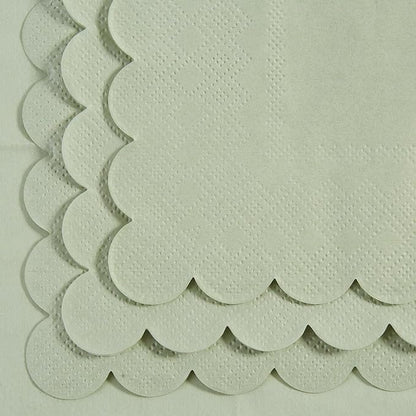 200 Pack Cocktail Napkin 2-Ply Scalloped Edged Dessert Napkins Folded 5 x 5 Inches Disposable Napkins for Dinner Wedding Birthday Party Bridal Anniversary Reception Event (Sage Green)