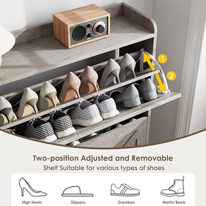 Nicetree Shoe Cabinet Storage for Entryway,Narrow Shoe Storage Cabinet, Space-Saving Shoe Organizer Cabinet, Vertical Entryway Solution for Foyer, Mudroom, Gray