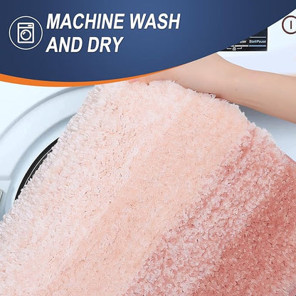 OLANLY Bathroom Rugs Mat 47x24, Extra Soft Absorbent Microfiber Bath Rugs, Rubber Backing, Quick Dry, Machine Washable Bath Mats for Bathroom Floor, Tub and Shower, Home Decor Accessories, Peach