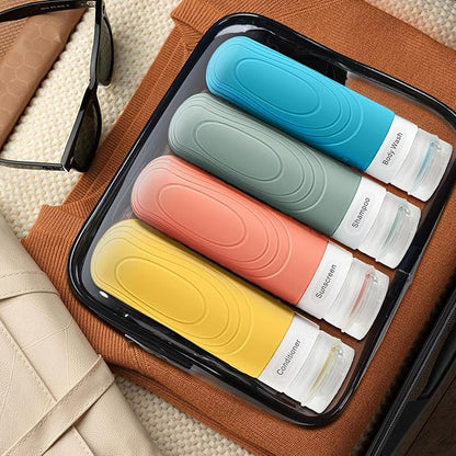 GLAMFIELDS TSA Approved Travel Bottles for Toiletries, 3oz Size Leak Proof Silicone Containers for Shampoo, Conditioner,Easy to Squeeze and Portable, Essentials for Traveling (4 Pack) Yellow