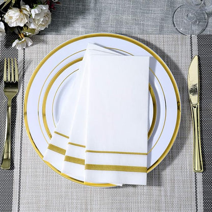 FOCUSLINE 200 Linen Feel Disposable Bathroom Napkins, Soft and Absorbent Paper Guest Towels, Cloth-Like Hand Towels Decorative Paper Napkins for Parties, Weddings, Dinners or Events, Gold, 12" x 17"