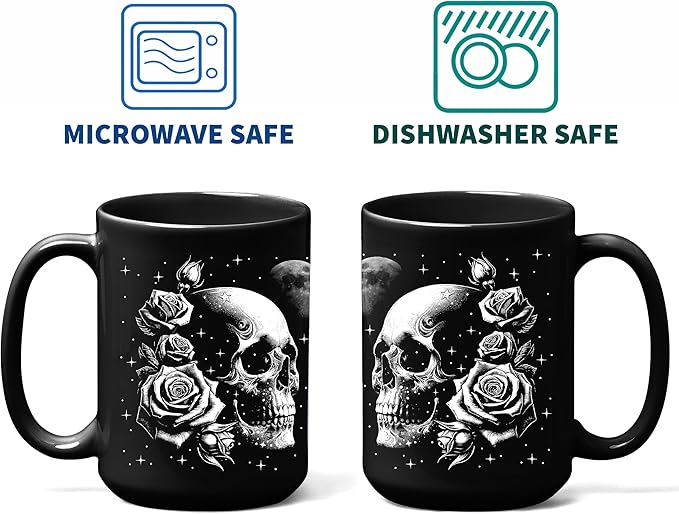 Skull Mug 15oz Goth Gift for Women - Christmas Mugs Witch Gifts for Women Skull Gifts for Men Unique - Gothic Coffee Mug - Witch, Goth Decor Christmas Cup With Skulls Cup Gothic Gift for Men, Dad, Mom