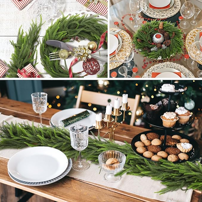6FT 2Pcs Artificial Norfolk Pine Garlands, Lifelike Chirstmas Garlands for Fireplace Indoor & Outdoor Holiday Decor, Christmas Decorations, and Real Touch Greenery Garland