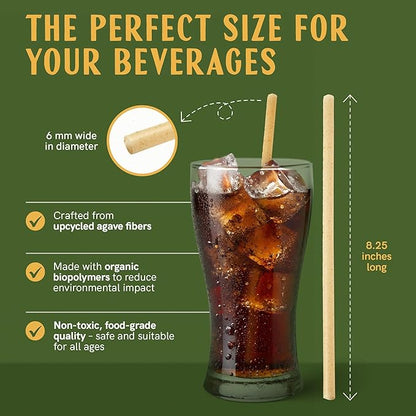 8 Inch Agave Straws - 200 CT Cocktail – Biodegradable