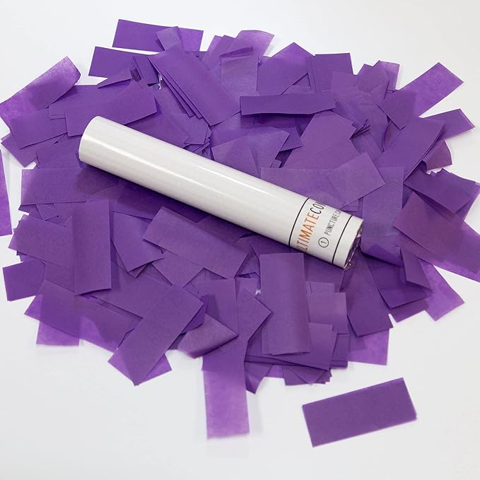 Ultimate Confetti Flick Stick Launcher - Handheld 6" Confetti-Launcher Wand, Flick to Launch Biodegradable Tissue Confetti (Purple, 8 Confeti Launcher Tubes, 2 Handful of Confettis per Wand, 1.5oz)