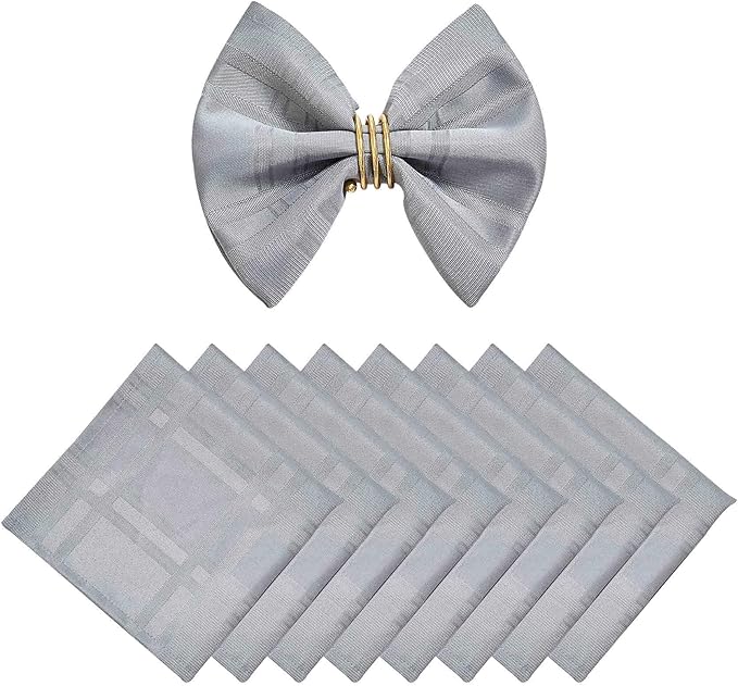 Plaid Cloth Napkins Set of 8, Checkered Style Jacquard Fabric Polyester Washable Reusable Cloth Napkins for Kitchen Dining Restaurants Wedding Party 17X17 Inch Grey