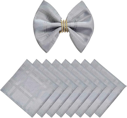 Plaid Cloth Napkins Set of 8, Checkered Style Jacquard Fabric Polyester Washable Reusable Cloth Napkins for Kitchen Dining Restaurants Wedding Party 17X17 Inch Grey