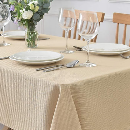 maxmill 2 Pack Rectangle 52 x 70 Inch, Beige Textured Tablecloth Waterproof Spillproof Wrinkle Free Table Cloth, Kitchen Dining Tabletop Decoration, Fabric Table Cover for Outdoor and Indoor Use