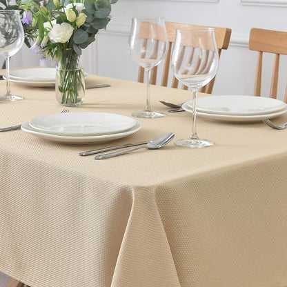 maxmill Jacquard Square Tablecloth Stain Resistant Waterproof Wrinkle Resistant Washable Soft Table Cloth, Decorative Fabric Table Cover for Dining Room, Indoor and Outdoor Use, 52 x 52 Inch, Beige
