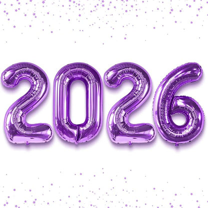 Katchon, Giant Purple 2026 Balloons - 42 Inch | Happy New Year Balloons | 2026 Balloon Numbers | Silver Balloon for New Years Decorations 2026 | NYE Decorations | New Years Eve Party Supplies 2026