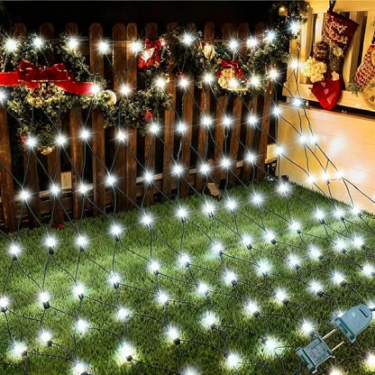 LAMPHOME Led Christmas Net Lights Outdoor Christmas Decorations Lights 150LED 6ftx4ft, Connectable Outdoor Fairy Mesh String Lights for Party, Holiday, Wedding, Tree, Bushes Decorations (White)