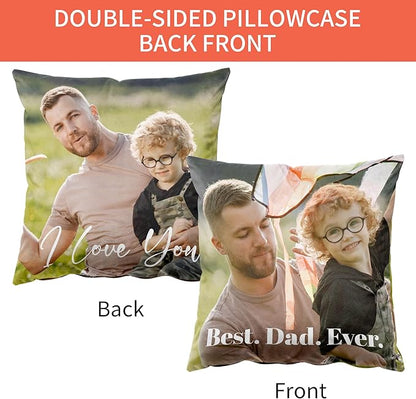 Easycosy Custom Velvet Pillowcase, 12"x12", Personalized Photo & Text, Two-Sides, Father's Day Gift (Optional Pillow Insert)