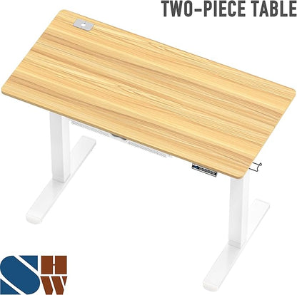 SHW 48-Inch Electric Height Adjustable Standing Desk with Drawer, Memory Preset and Cable Management Tray, Oak