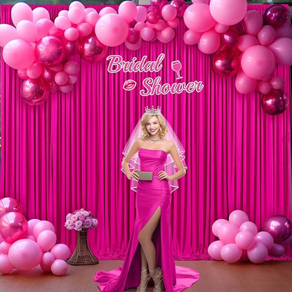 10 Panels Fuchsia Backdrop Curtain for Parties Birthday Party Wrinkle Free Hot Pink Photo Curtains Backdrop Drapes Fabric Decoration for Wedding 50ft(W) x 10ft(H)