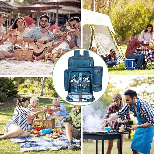 Hap Tim Picnic Basket Backpack for 2 Person with Insulated Leak Proof Cooler Compartment,Wine Holder,Fleece Blanket,Cutlery Set, Engagement Gifts, Mr and Mrs Gifts, Couples Gifts, Blue (36083-BL2)