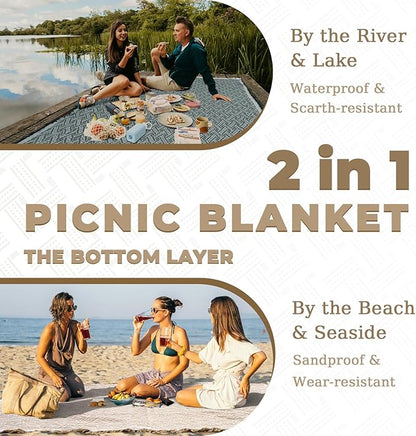 Genovega 2 in 1 Extra Large 80"* 80" Picnic Blankets Waterproof Outdoor Beach Blanket Foldable Camping Mat Supplies Europe Travel Accessories Hawaii Necessities Hiking Items Yellow