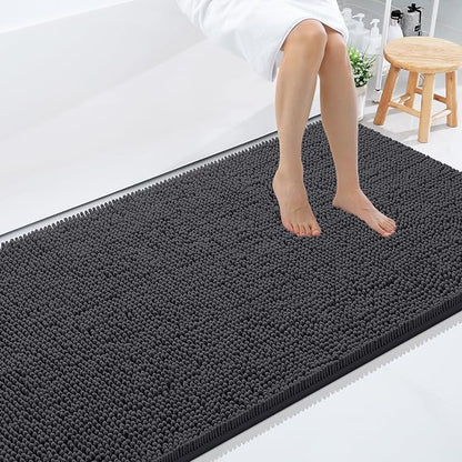 Smiry Luxury Chenille Bathroom Rugs 59x35, Extra Soft and Absorbent Shaggy Bath Mat, Machine Washable, Non-Slip Plush Carpet Runner for Tub, Shower, and Floor, Home Decor Accessories, Charcoal Grey