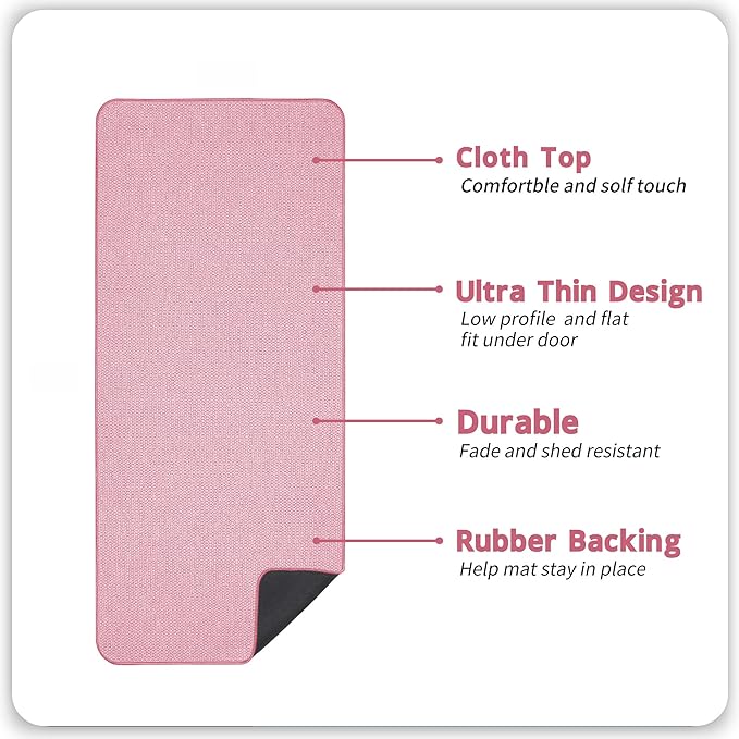 Bath Mat,Ultra Thin Bathroom Runner Rugs,Large Bath Mats for Bathroom,Quick Dry,Non-Slip,Machine Washable,Low Pile,Bath Rug,Shower Outside,Sink,Home Decor Accessories.Pink,1'5"x4'11"（17x59inch）