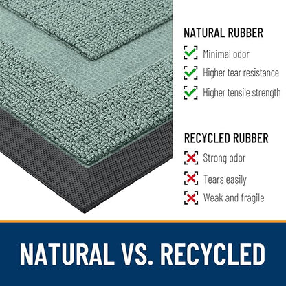 OLANLY Front Door Mat Indoor Outdoor Entrance, Waterproof All-Season, All-Weather Doormat, Sturdy Natural Rubber, Low Profile, Easy Clean Patio Porch Entryway Mat, 29.5x17, Grayish Green