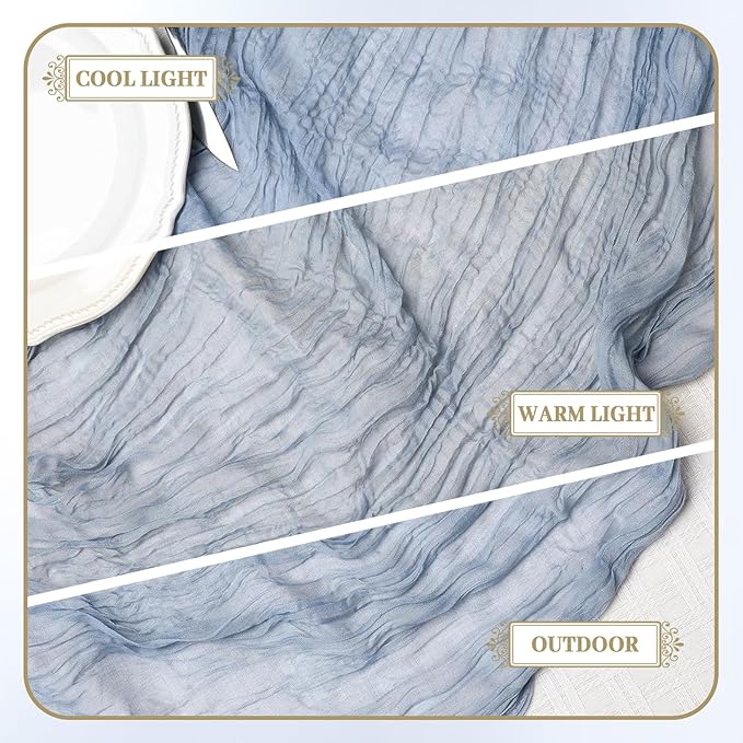 Le courant 12pcs 10Ft Cheesecloth Table Runner, Rustic Boho Gauze Cheese Cloth Runner Table Runner for Weddings Bridal Baby Shower Birthday Holiday Parties Home Decor, Dusty Blue