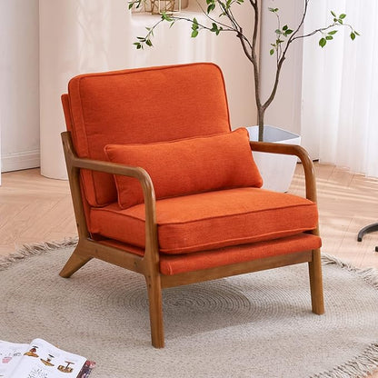 Bonnlo Burnt Orange Accent Chairs Set of 2, Upholstered Mid Century Modern Lounge Chairs Reading Chairs Side Sitting Chair Solid Wood Farmhouse Armchairs for Living Room, Bedroom, Guest Room
