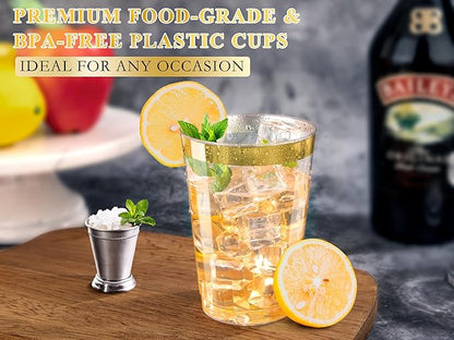 Ciaell 120PCS Gold Plastic Cups - 12Oz Heavy Duty Plastic Cup - Disposable Gold Rimmed Cups - Premium Gold Rim Cup Perfect for Wedding & Party & Thanksgiving