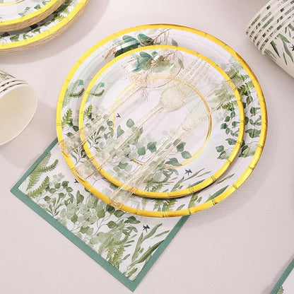 Sage Green Plates and Napkins Party Supplies - Sage Green Paper Plates Tableware Set for Baby Shower, Gender Neutral Birthday, Bride Shower, Wedding Table Decor, Serves 24