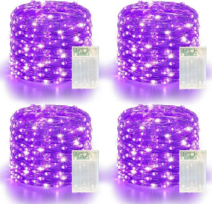 4 Pack 240LED Halloween Fairy Lights Battery Operated - 20FT Twinkle Lights with 2 Lighting Modes Indoor Outdoor, Waterproof Led Fairy String Lights for Christmas, Bedroom, Dorm, DIY Decor, Purple