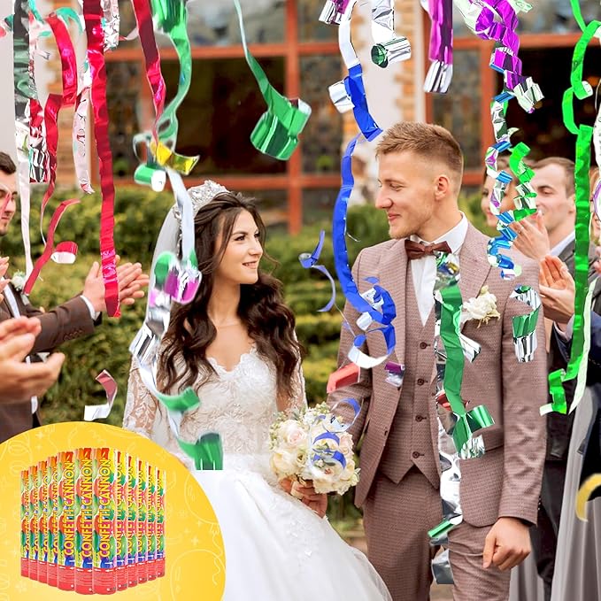 Confetti Poppers 12Pack Streamer Confetti Cannon 12inch Multicolor Confetti Party Poppers Foil Confetti Streamer Poppers Blaster for Wedding Birthday Graduation Party Christmas New Year Celebration