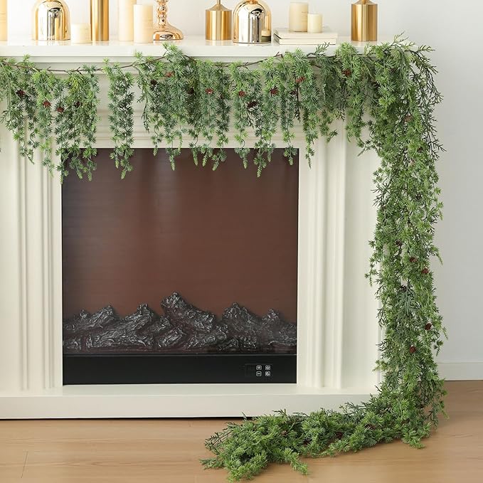 MIZII Christmas Garlands 6 Feet Artificial Pine Garland with Pinecone Hanging Plant Pines Vine Greenery Garland Christmas Decorations for Xmas Fireplace Mantle Home Decor Indoor Outdoor (Hanging Pine)
