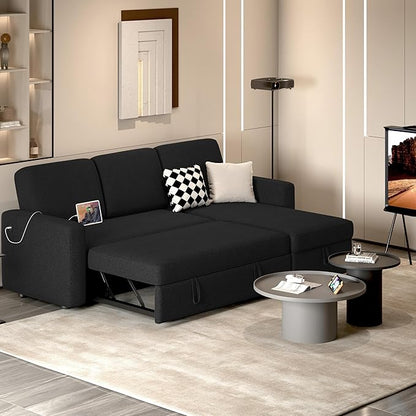 Yaheetech Sectional Sofa L-Shaped Sofa Couch Bed w/Chaise & USB, Reversible Couch Sleeper w/Pull Out Bed & Storage Space Living Room Black