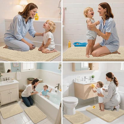 Arotive Bathroom Toilet Rugs U Shaped 20x20, Extra Soft Absorbent Shaggy Chenille Contour Bath Rugs for Toilet, Machine Washable Non-Slip Contoured Bath Mats, Beige