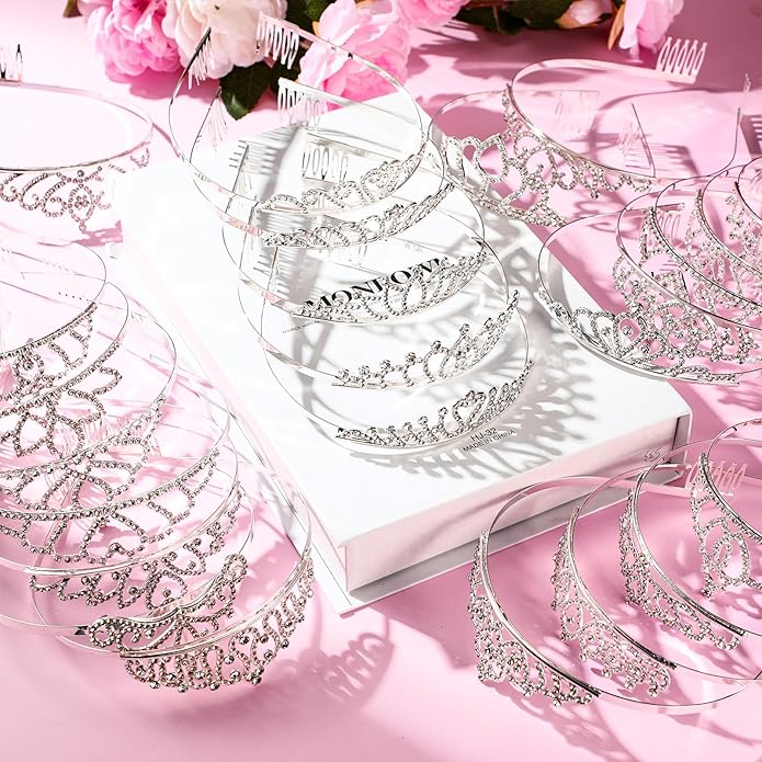 24 Pcs Crystal Tiara Headbands for Women Princess Headband Crown with Combs Tiaras and Crowns for Pageant Bridal Wedding Prom Party Gifts