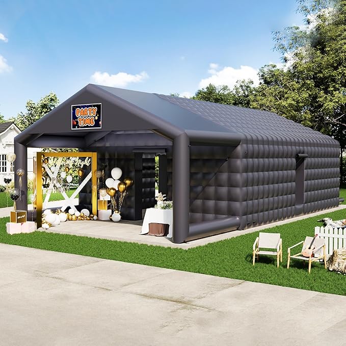SPECRAFT 39x20x14 FT Large Inflatable Nightclub with Additional Gazebo, 2 Sides Escape Doors Inflatable Tent for Parties, Party Tent for Birthday Party/Outdoor Events