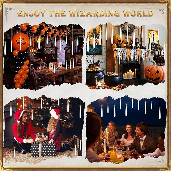 20 PCS Floating Candles with Wand LED Magic Hanging Candle Battery Operated Candle with 21 Batteries Include Flickering Warm Light Floating Candles for Christmas Halloween Decoration