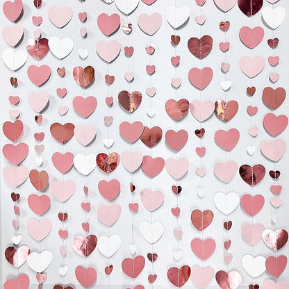 Rose Gold Party Decorations Dusty Pink Heart Garland Blush Pink Hanging Paper Streamer for Valentines Day Bridal Shower Birthday Anniversary Baby Shower Engagement Bachelorette Wedding Party Supplies
